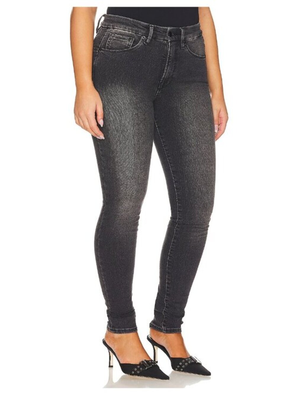 Good American Good Legs Skinny Jeans Washed Black Seamed Back Ankle Zip 12 / 31